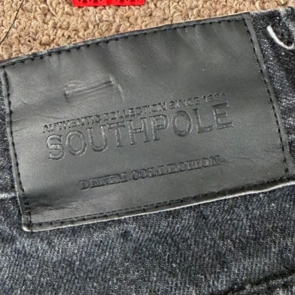Southpole Mens‎ Moto Biker Jeans Washed Black Ribbed Knee Denim 34x32